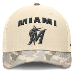 Miami Marlins Camo Natural Pack Rise Adjustable Trucker Hat - Natural | Nike