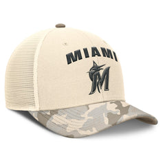 Miami Marlins Camo Natural Pack Rise Adjustable Trucker Hat - Natural | Nike