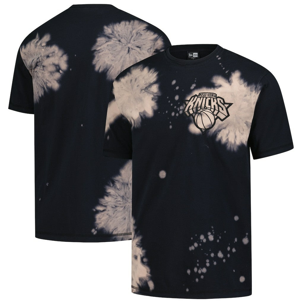 New York Knicks Injection Bleached Out Raw Edge Oversized T-Shirt - Black | New Era online