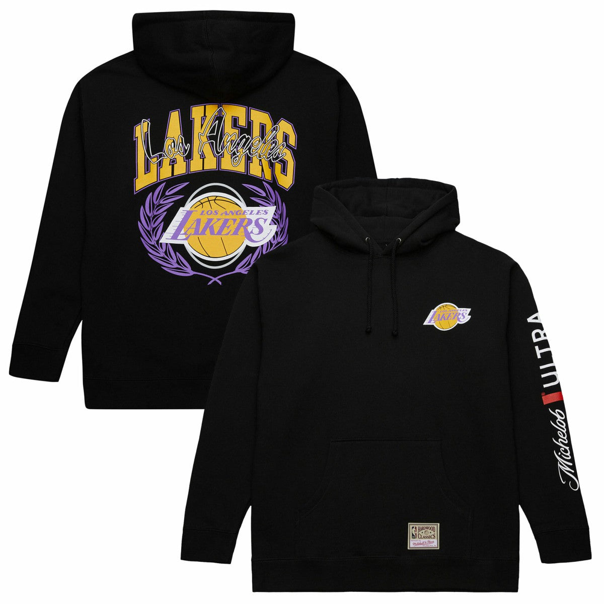 Los Angeles Lakers NBA x Michelob Ultra Swish & Sip Pullover Hoodie - Black | Mitchell & Ness on sale