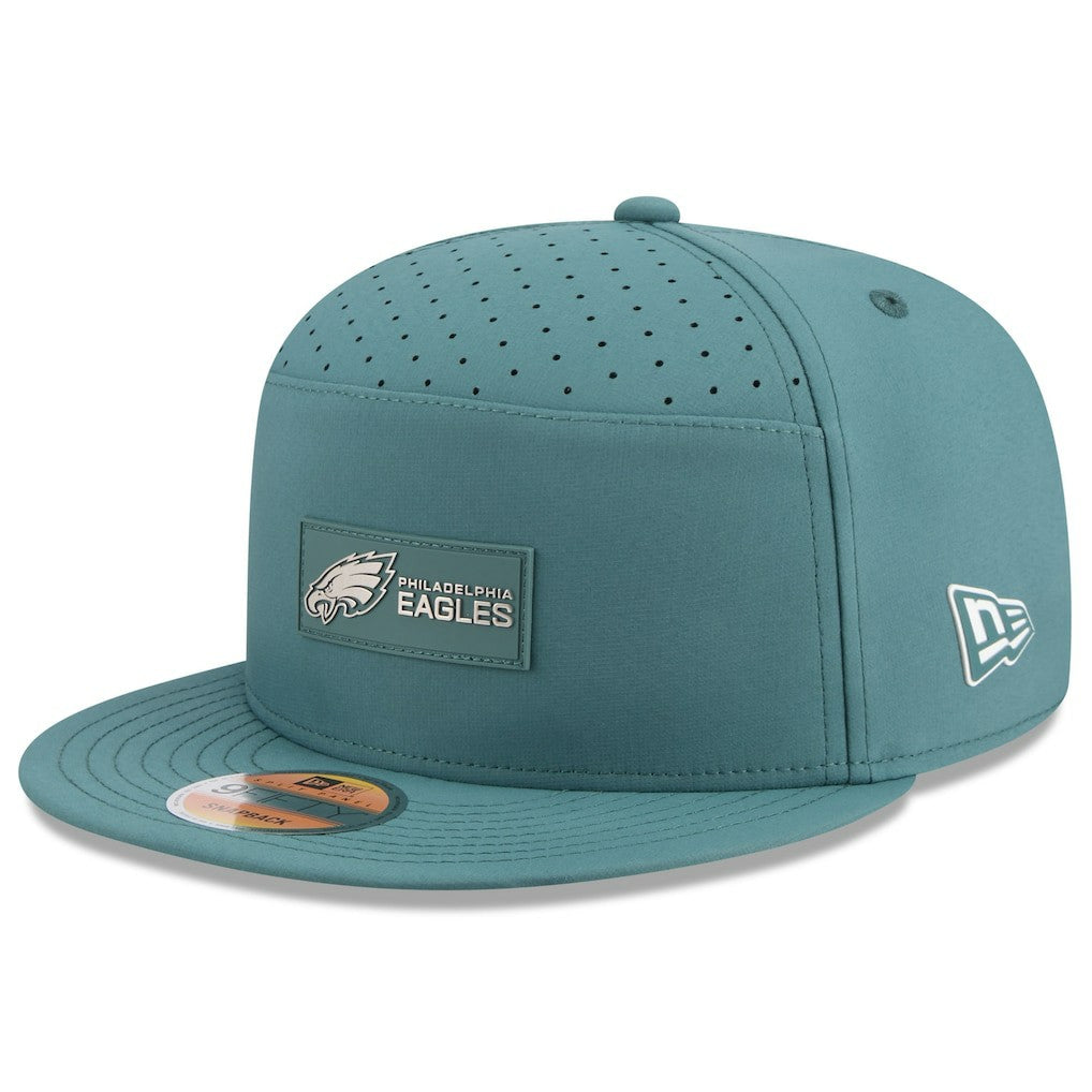 Philadelphia Eagles New Era 2025 Sideline Split Panel 9FIFTY Snapback Hat - Midnight Green discount
