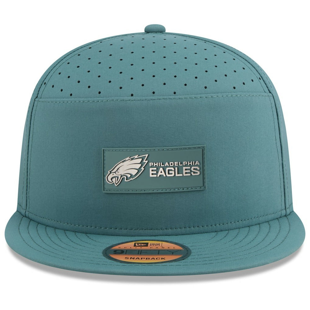 Philadelphia Eagles New Era 2025 Sideline Split Panel 9FIFTY Snapback Hat - Midnight Green discount