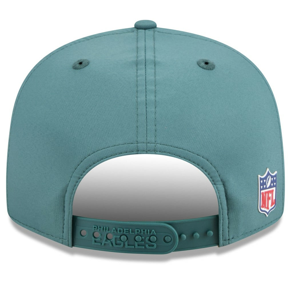 Philadelphia Eagles New Era 2025 Sideline Split Panel 9FIFTY Snapback Hat - Midnight Green discount