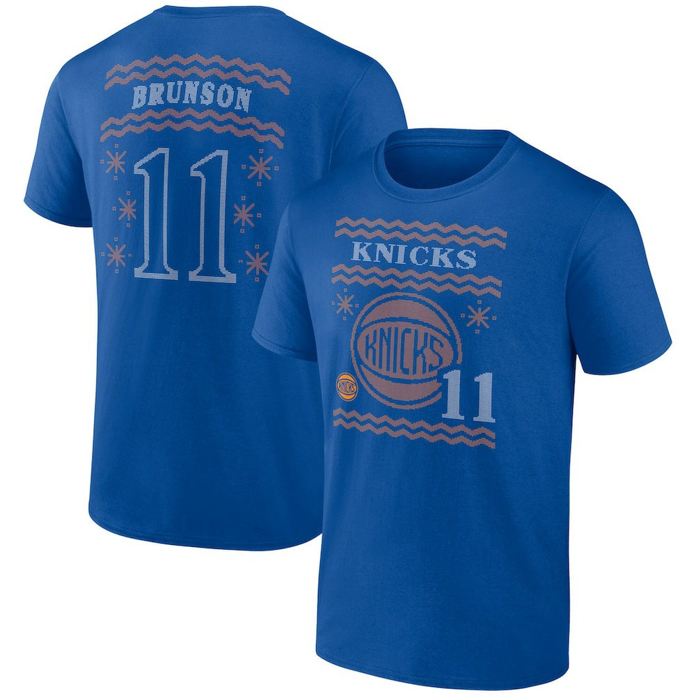 Jalen Brunson New York Knicks Ugly Sweater Name & Number T-Shirt - Blue outlet