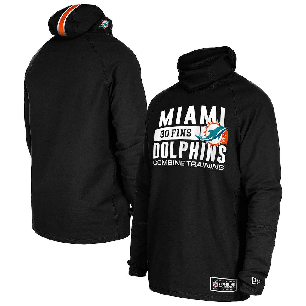 Miami Dolphins New Era Functional Fandom Balaclava Helmet Stripe Tri-Blend Hoodie - Black cheap