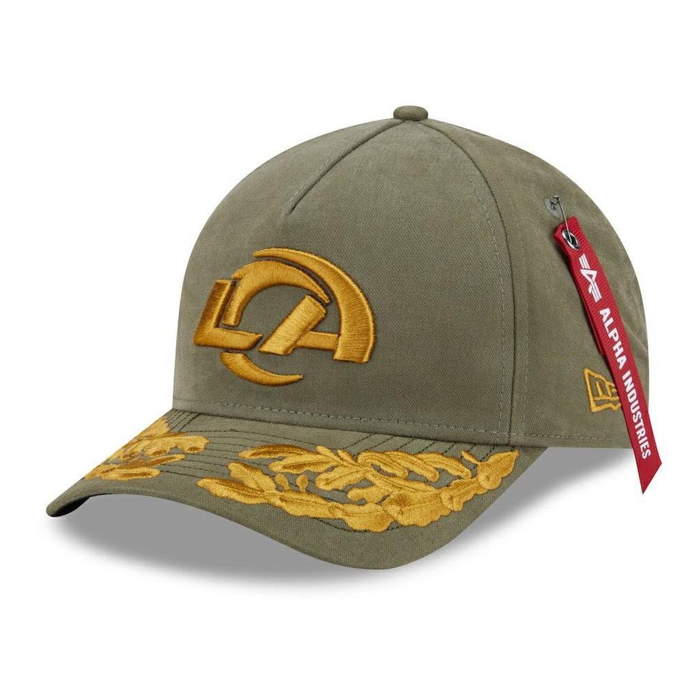 Los Angeles Rams New Era x Alpha Industries A-Frame 9FORTY Adjustable Hat - Olive for sale