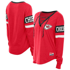 Kansas City Chiefs New Era Women's Plus Size Throwback Lace-Up Long Sleeve T-Shirt - Red cheap
