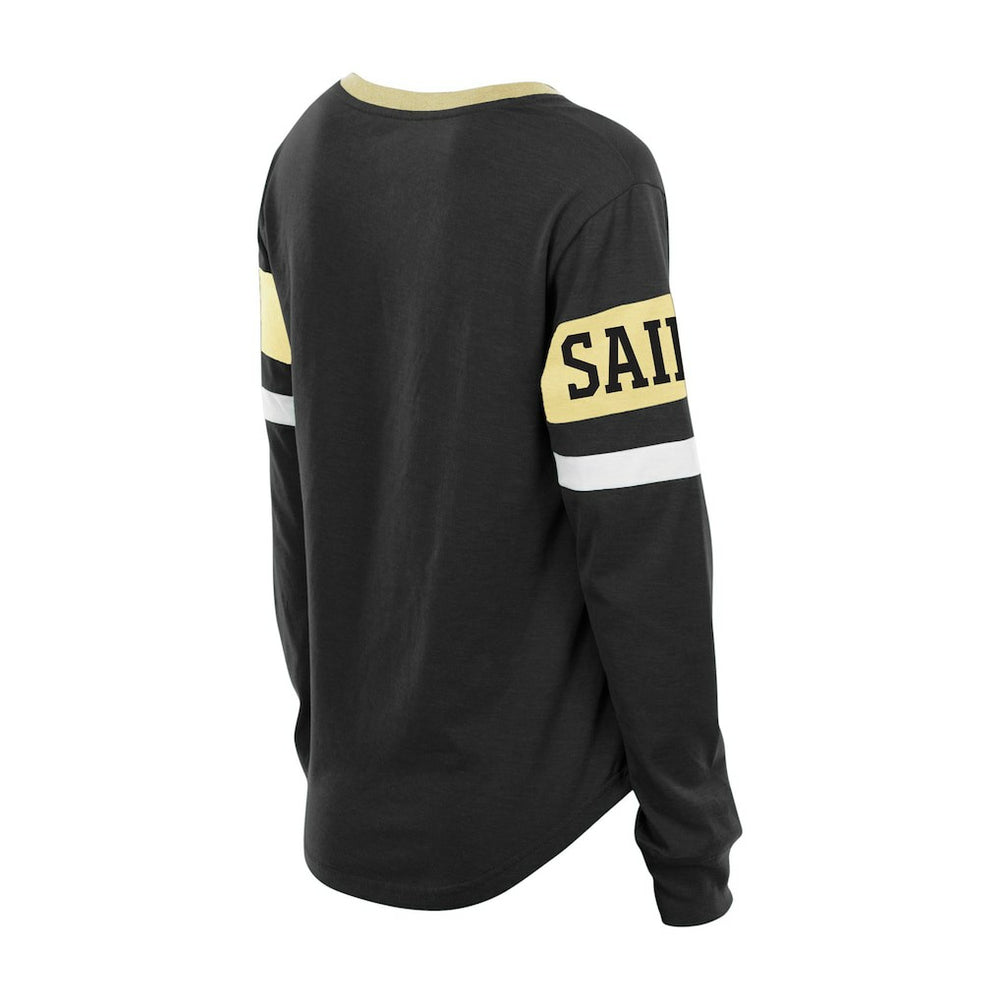 New Orleans Saints New Era Women's Plus Size Throwback Lace-Up Long Sleeve T-Shirt - Black for sale