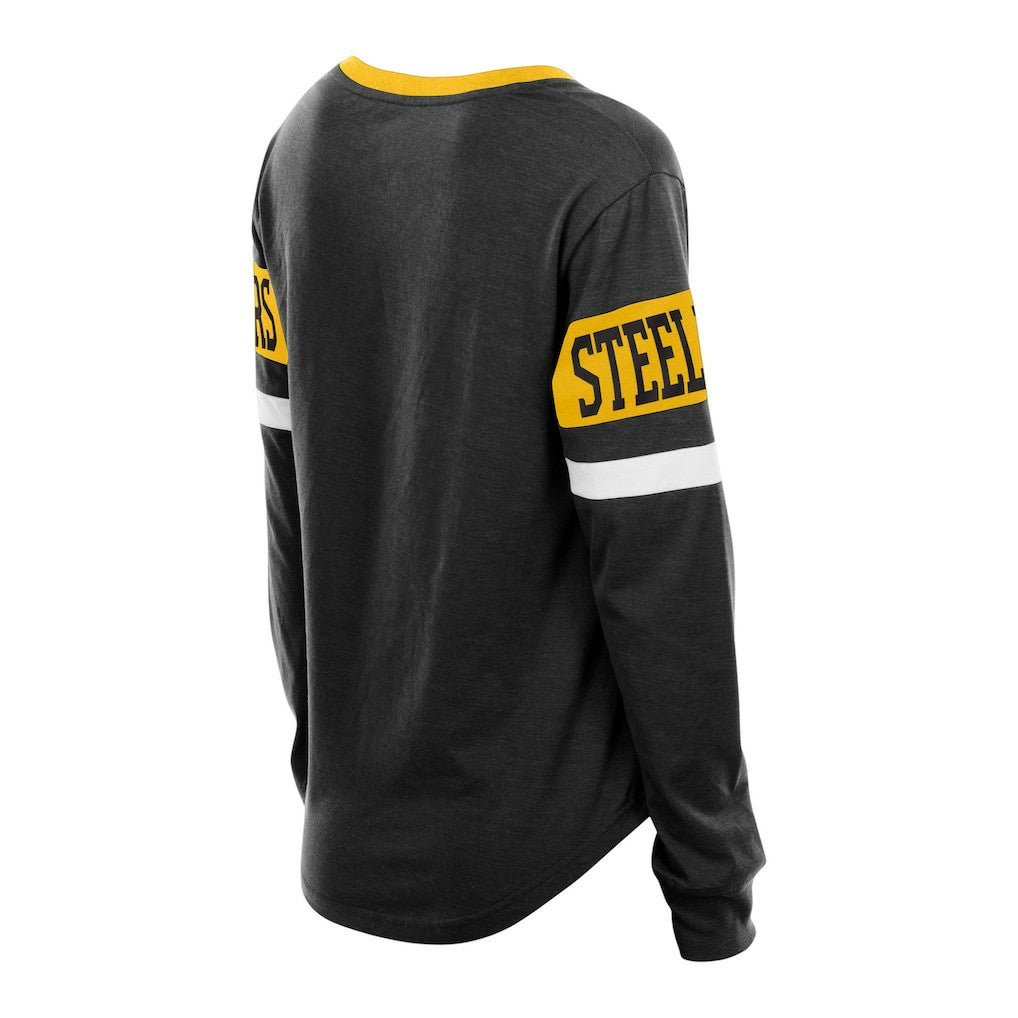 Pittsburgh Steelers New Era Women's Plus Size Throwback Lace-Up Long Sleeve T-Shirt - Black sale