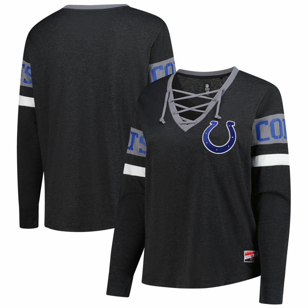 Indianapolis Colts New Era Women's Plus Size Throwback Lace-Up Long Sleeve T-Shirt - Black discount