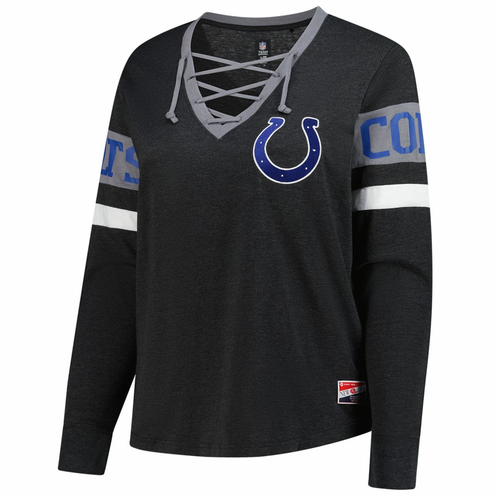 Indianapolis Colts New Era Women's Plus Size Throwback Lace-Up Long Sleeve T-Shirt - Black discount