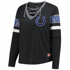 Indianapolis Colts New Era Women's Plus Size Throwback Lace-Up Long Sleeve T-Shirt - Black discount