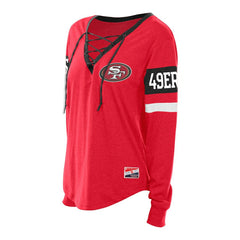 San Francisco 49ers New Era Women's Plus Size Throwback Lace-Up Long Sleeve T-Shirt - Scarlet sale