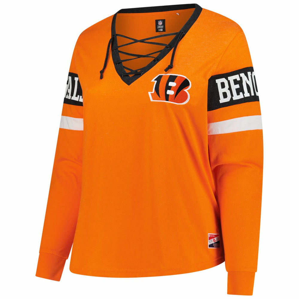Cincinnati Bengals New Era Women's Plus Size Throwback Lace-Up Long Sleeve T-Shirt - Orange discount