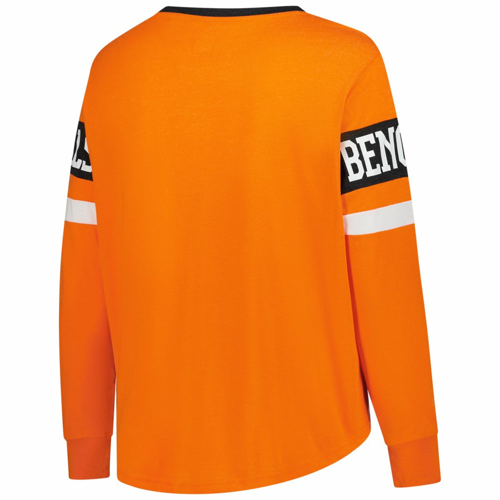 Cincinnati Bengals New Era Women's Plus Size Throwback Lace-Up Long Sleeve T-Shirt - Orange discount