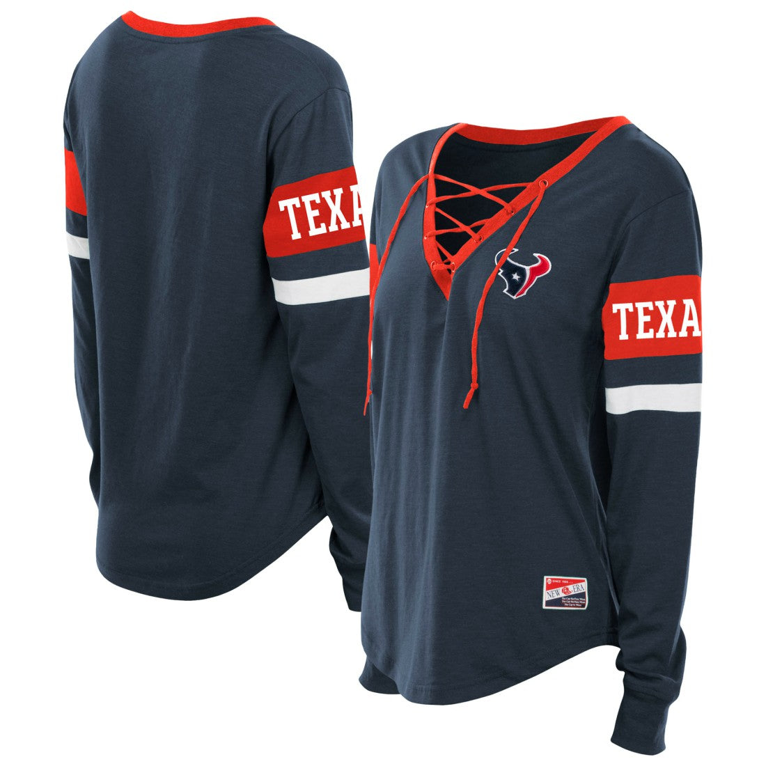 Houston Texans New Era Women's Plus Size Throwback Lace-Up Long Sleeve T-Shirt - Navy on sale