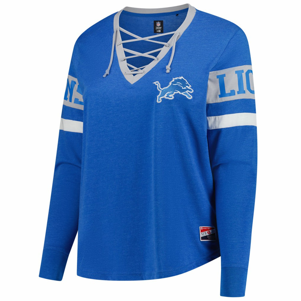 Detroit Lions New Era Women's Plus Size Throwback Lace-Up Long Sleeve T-Shirt - Blue sale