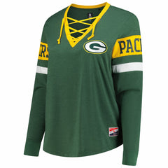 Green Bay Packers New Era Women's Plus Size Throwback Lace-Up Long Sleeve T-Shirt - Green cheap