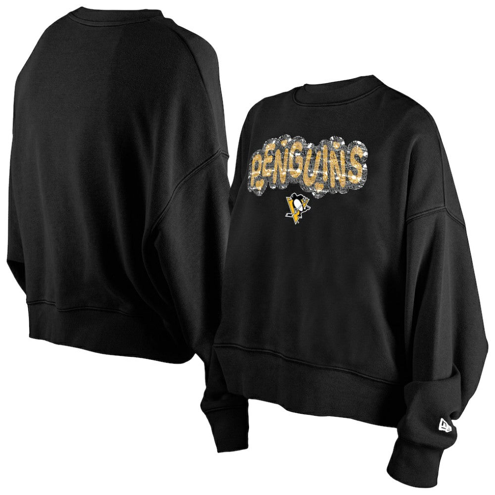 Pittsburgh Penguins New Era Girls Youth Flip Sequin Sweatshirt Black