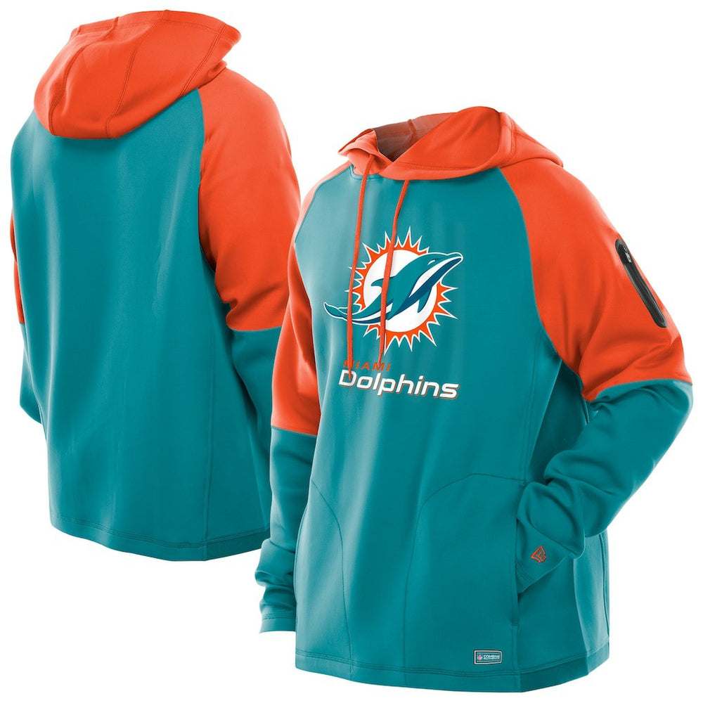 Miami Dolphins New Era Combine Authentic Color Block Raglan Pullover Hoodie - Aqua discount