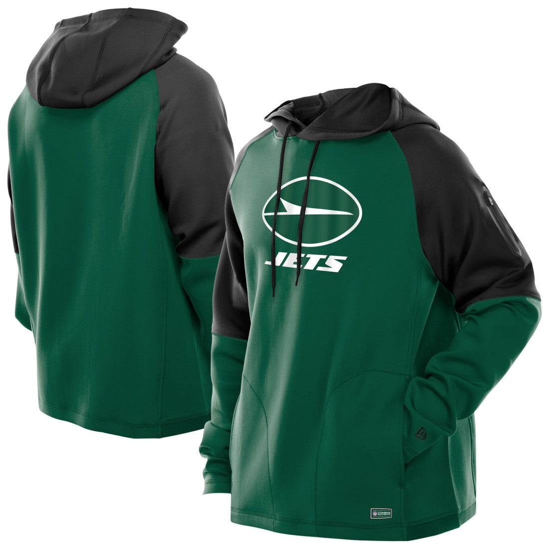 New York Jets New Era Combine Authentic Color Block Raglan Pullover Hoodie - Green outlet