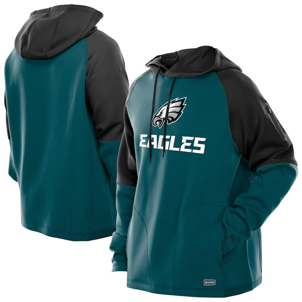 Philadelphia Eagles New Era Combine Authentic Color Block Raglan Pullover Hoodie - Midnight Green cheap