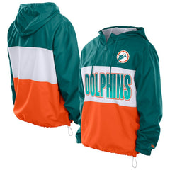 Miami Dolphins New Era Ripstop Quarter-Zip Hooded Windbreaker - Aqua outlet