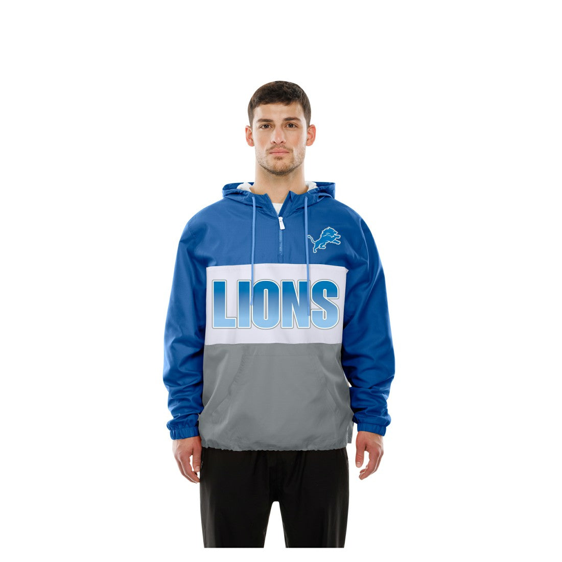 Detroit Lions New Era Ripstop Quarter-Zip Hooded Windbreaker - Blue outlet