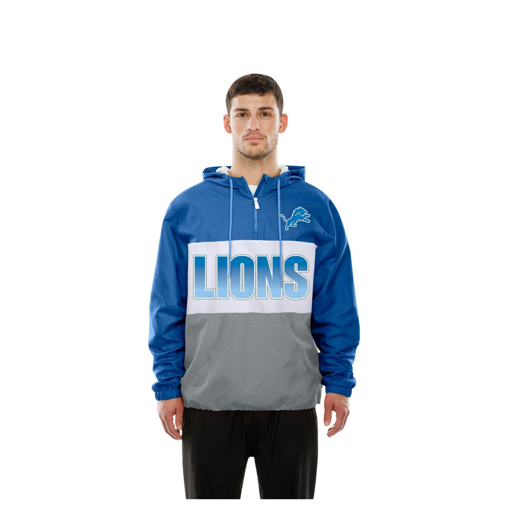 Detroit Lions New Era Ripstop Quarter-Zip Hooded Windbreaker - Blue outlet