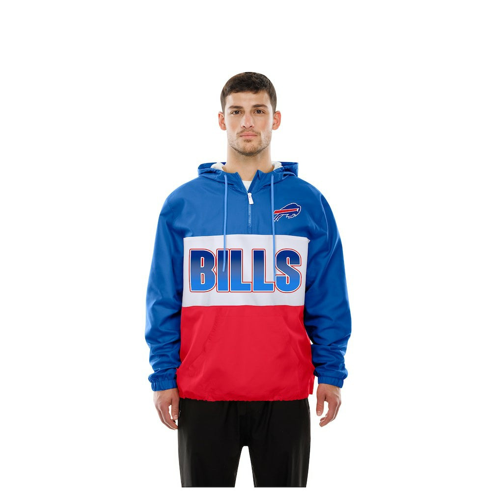 Buffalo Bills New Era Ripstop Quarter-Zip Hooded Windbreaker - Royal on sale