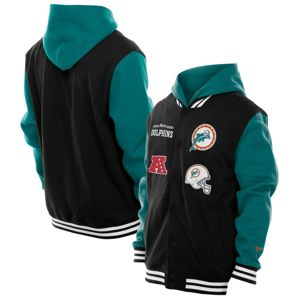 Miami Dolphins New Era Full-Snap Fleece Hoodie Jacket - Black discount