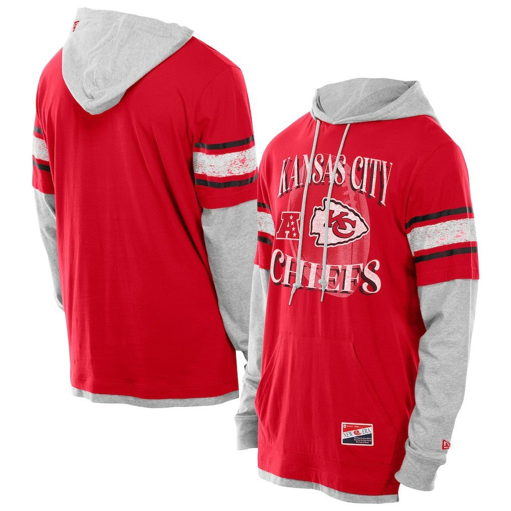 Kansas City Chiefs New Era Twofer Layered Long Sleeve Hoodie T-Shirt - Red on sale