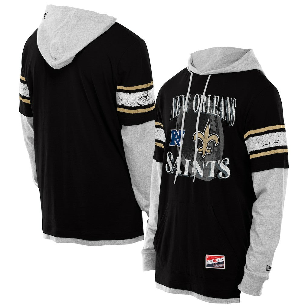New Orleans Saints New Era Twofer Layered Long Sleeve Hoodie T-Shirt - Black on sale