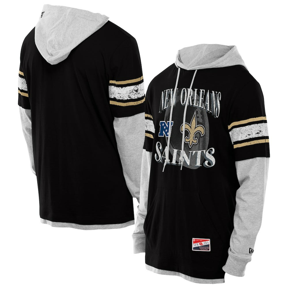 New Orleans Saints New Era Twofer Layered Long Sleeve Hoodie T-Shirt - Black on sale