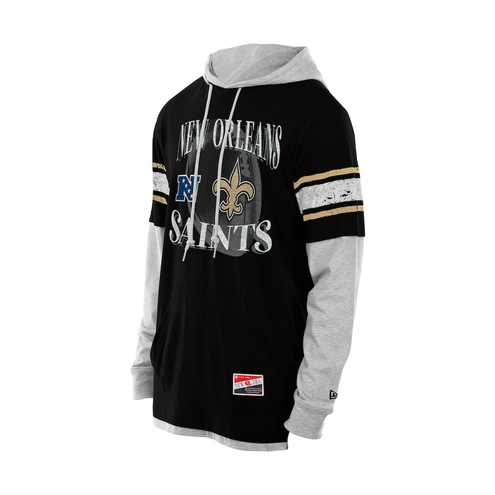 New Orleans Saints New Era Twofer Layered Long Sleeve Hoodie T-Shirt - Black on sale