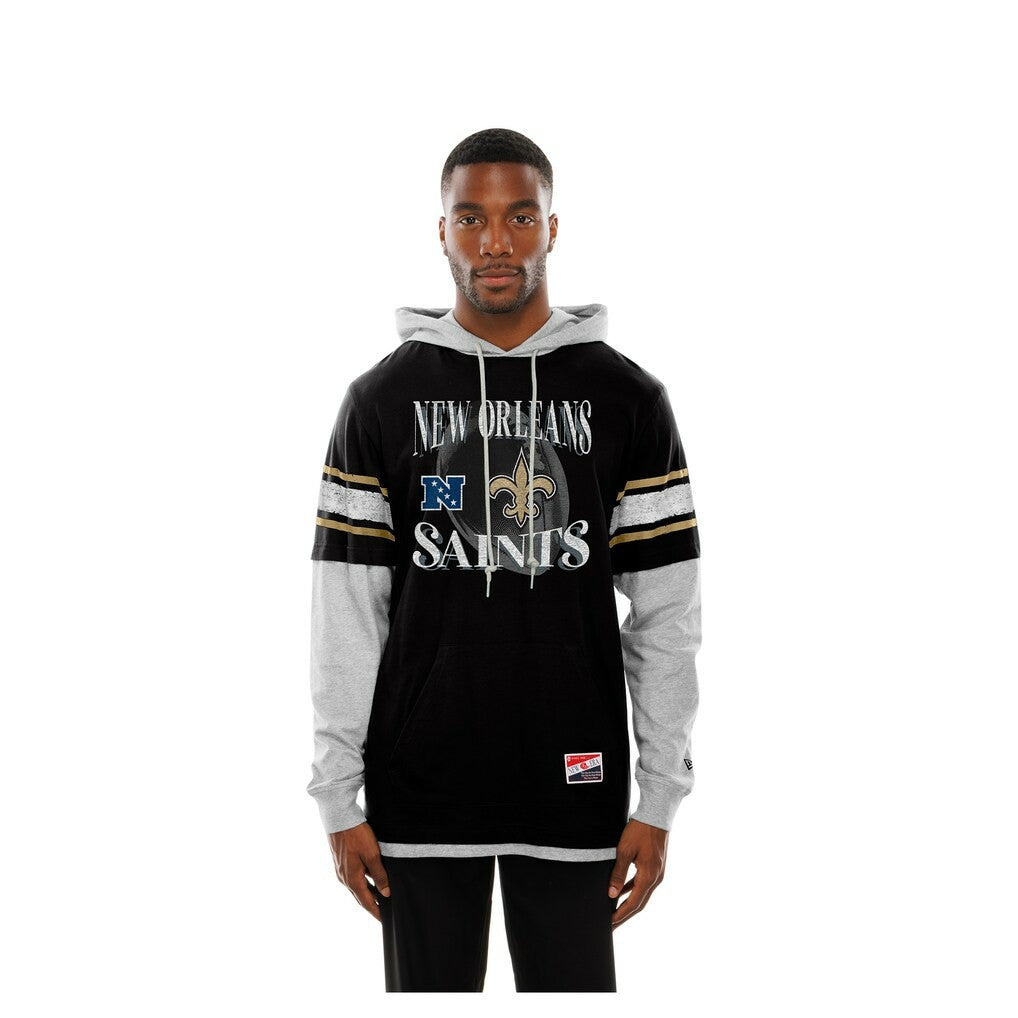 New Orleans Saints New Era Twofer Layered Long Sleeve Hoodie T-Shirt - Black on sale