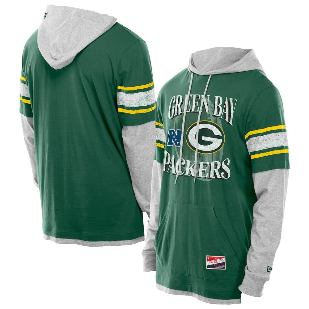 Green Bay Packers New Era Twofer Layered Long Sleeve Hoodie T-Shirt - Green online