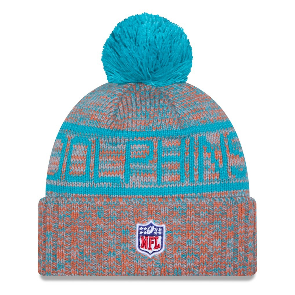 Miami Dolphins New Era 2025 Sideline Cold Weather Cuffed Knit Hat with Pom - Orange cheap