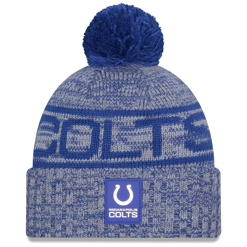 Indianapolis Colts New Era 2025 Sideline Cold Weather Cuffed Knit Hat with Pom - Royal for sale