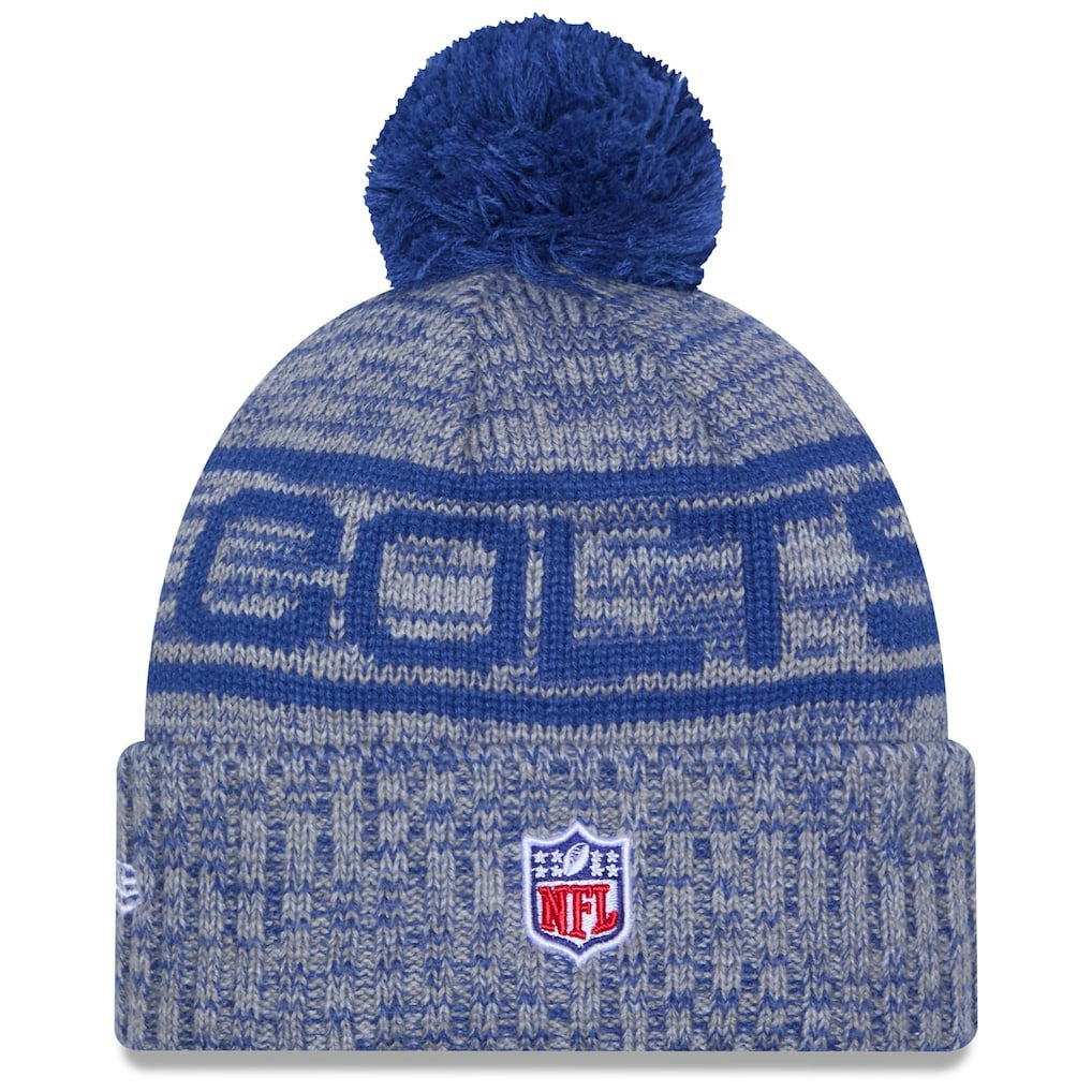 Indianapolis Colts New Era 2025 Sideline Cold Weather Cuffed Knit Hat with Pom - Royal for sale