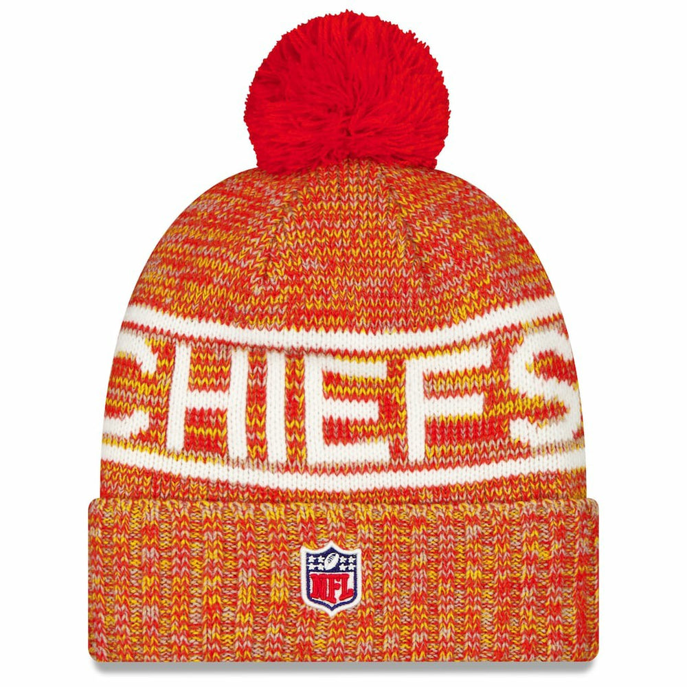 Kansas City Chiefs New Era 2025 Sideline Cold Weather Cuffed Knit Hat with Pom - Red sale