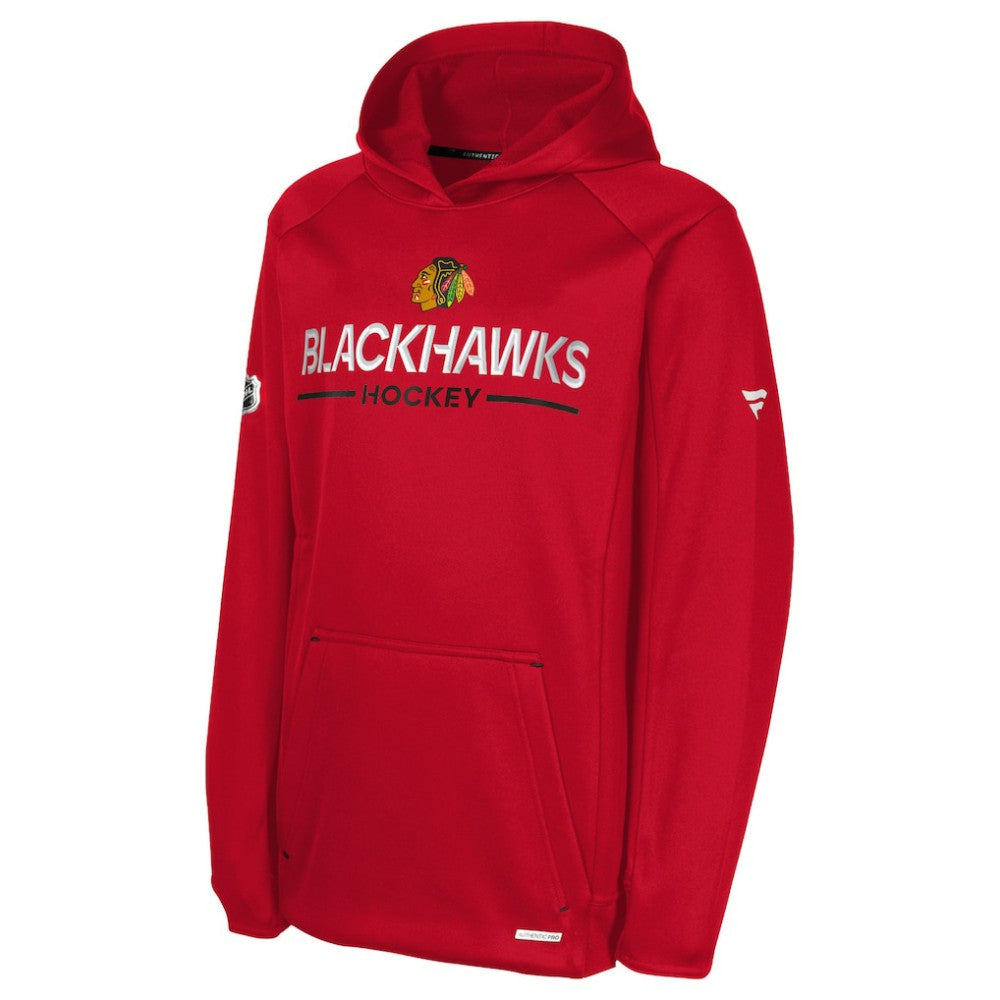 Chicago Blackhawks Fanatics Youth Authentic Pro Rink Raglan Hoodie Red