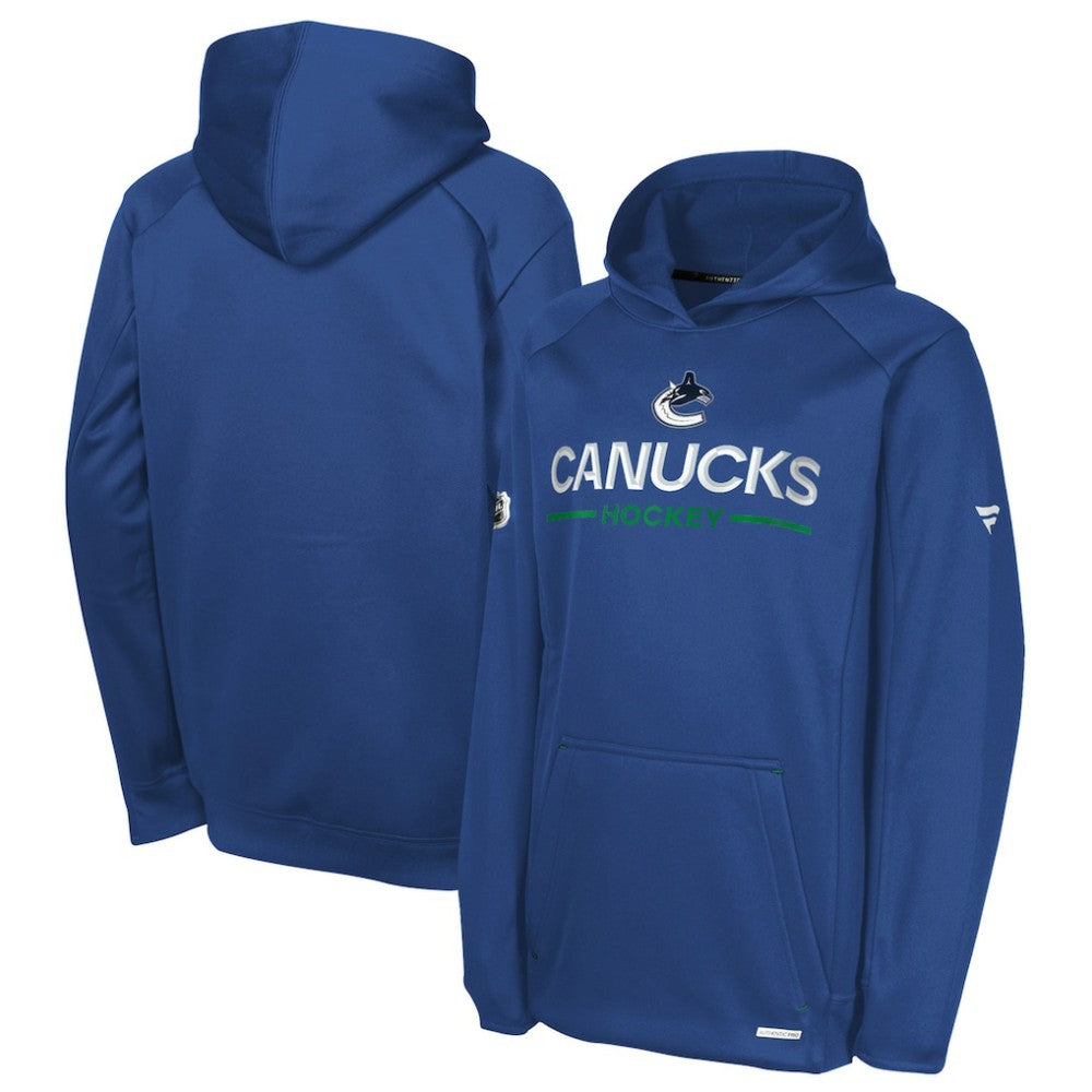 Vancouver Canucks Fanatics Youth Authentic Pro Rink Raglan Hoodie Blue