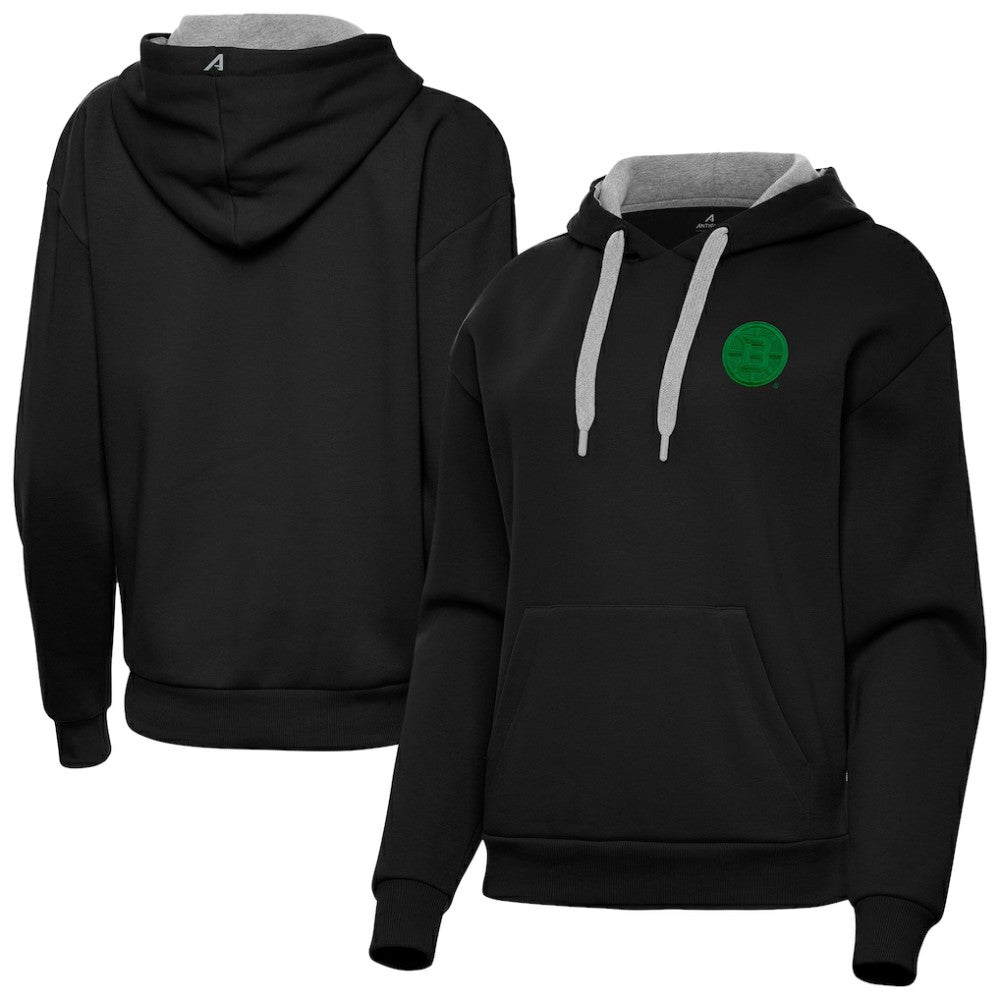 Boston Bruins Antigua Women's St. Patrick's Day Victory Pullover Hoodie Black