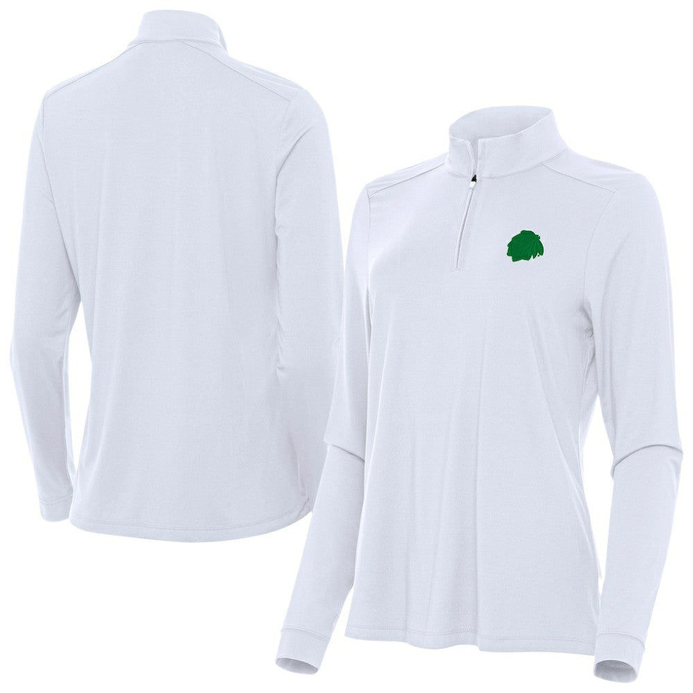 Chicago Blackhawks Antigua Women's St. Patrick's Day Intent Quarter-Zip Performance Pullover White