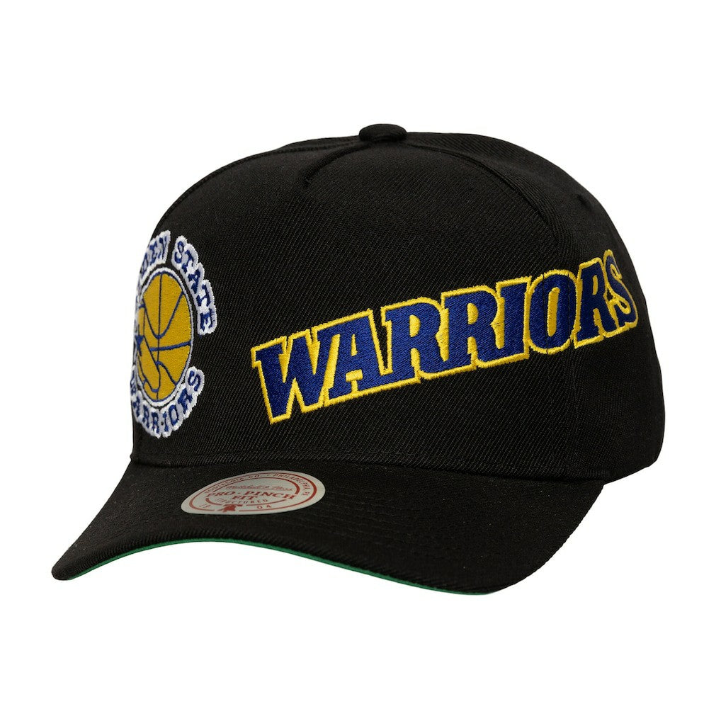 Golden State Warriors Busted Logo Wordmark Wrap-Around Pro Pinch Adjustable Hat sale - Black | Mitchell & Ness discount