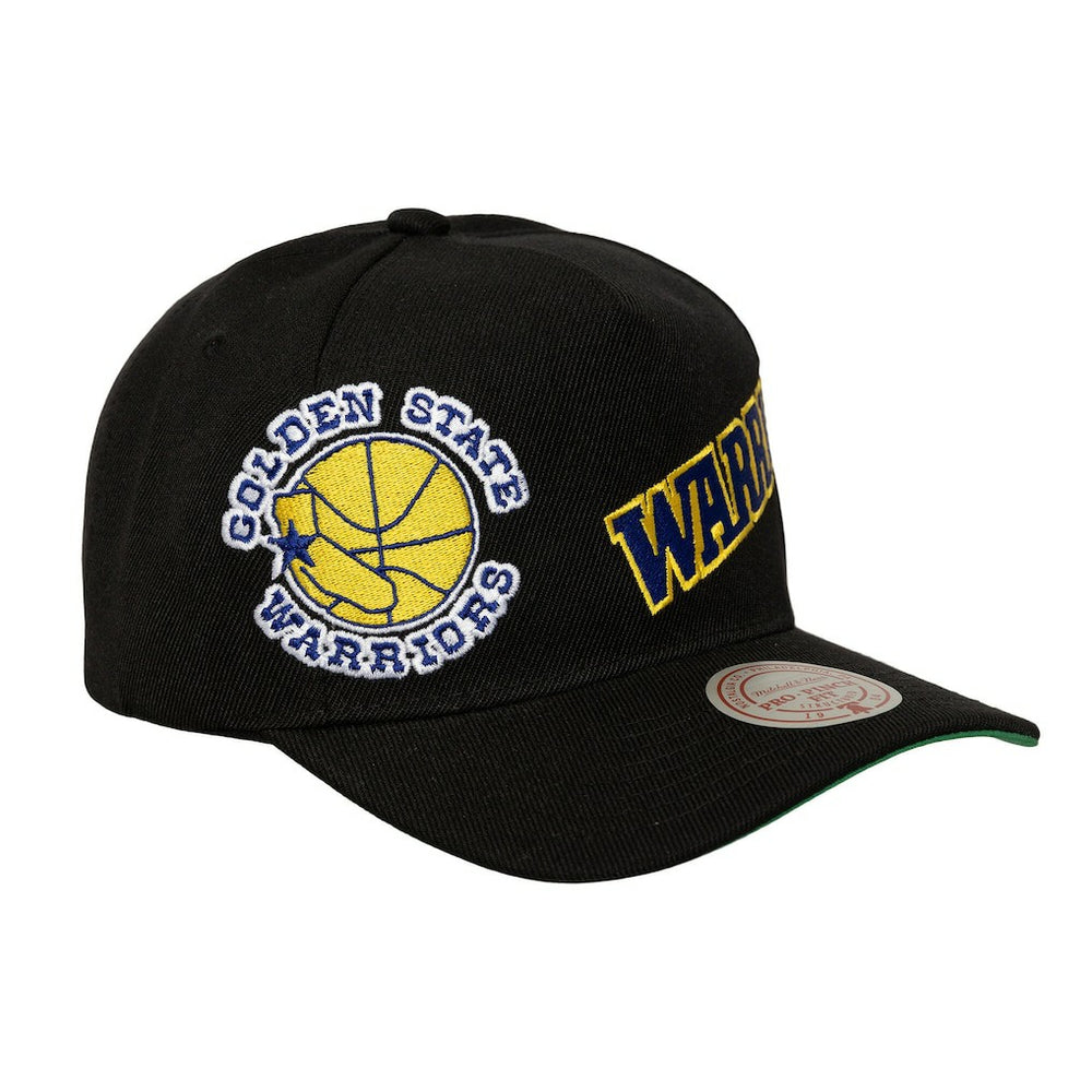Golden State Warriors Busted Logo Wordmark Wrap-Around Pro Pinch Adjustable Hat sale - Black | Mitchell & Ness discount