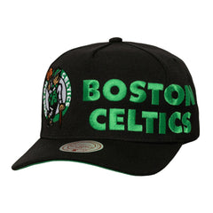 Boston Celtics Busted Logo Wordmark Wrap-Around Pro Pinch Adjustable Hat - Black | Mitchell & Ness sale