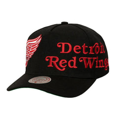 Detroit Red Wings Mitchell & Ness Busted Logo Wordmark Wrap-Around Pro Pinch Adjustable Hat Black
