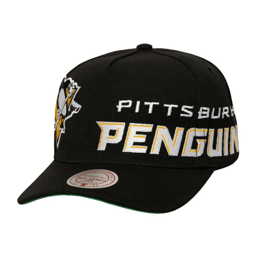 Pittsburgh Penguins Mitchell & Ness Busted Logo Wordmark Wrap-Around Pro Pinch Adjustable Hat Black